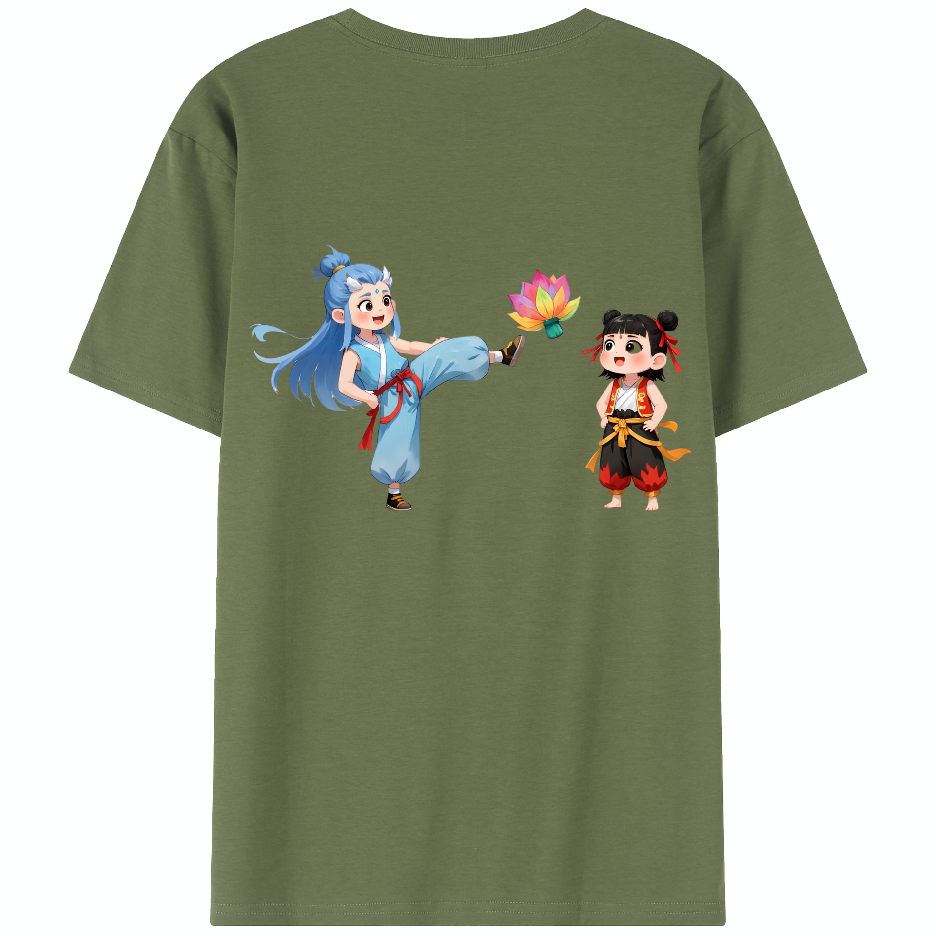（画像用） Ne Zha 2 ナタ 魔童の大暴れ 綿100％半袖Tシャツ（背面プリント）